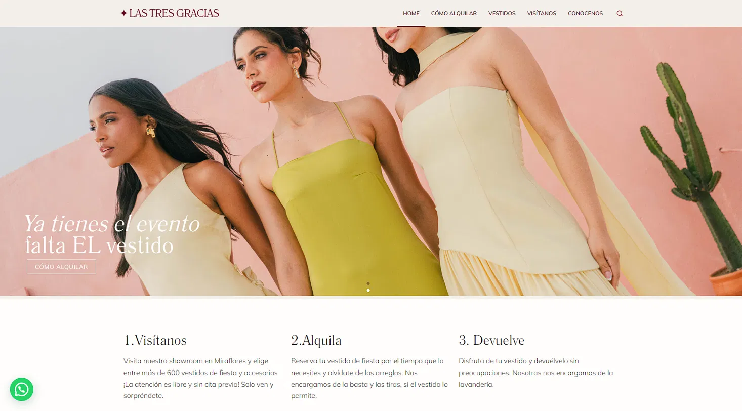 Página web Las Tres Gracias (alquiler de vestidos) diseñada por Raudal Media